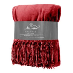 Red Fringe Plush Throw Blanket, 50x60