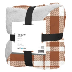 Rust Buffalo Check Sherpa Reversible Plush Throw Blanket, 50x60