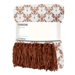 Rust Patterned Fringe Throw Blanket, 50x60