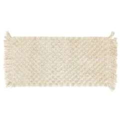 Textured Fringe Bath Rug 20x30 Ivory