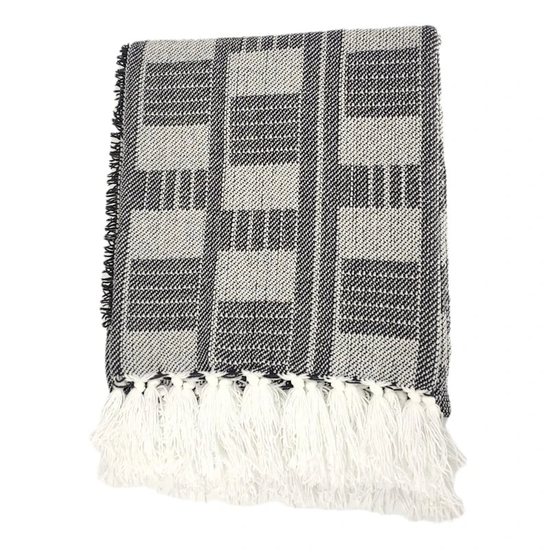 Tracey Boyd Black & White Woven Jacquard Throw Blanket, 50x60