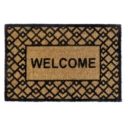Welcome Black & Natural Coir Mat With Geometric Border, 22x34