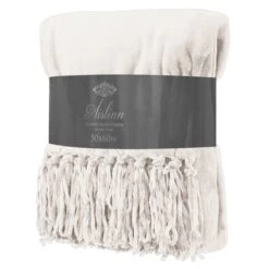 White Fringe Plush Throw Blanket, 50x60
