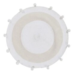 White Round Pom-Pom Striped Accent Rug, 3'