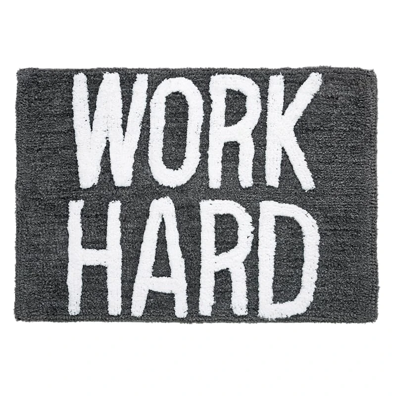Work Hard White Tufted Bath Mat, 17x24