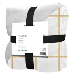 Yellow Windowpane Sherpa Reversible Plush Throw Blanket, 50x60